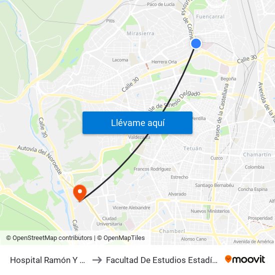 Hospital Ramón Y Cajal to Facultad De Estudios Estadísticos map