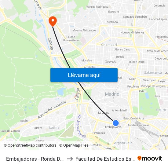 Embajadores - Ronda De Valencia to Facultad De Estudios Estadísticos map