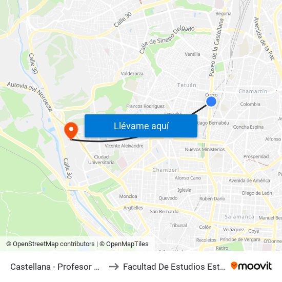 Castellana - Profesor Waksman to Facultad De Estudios Estadísticos map