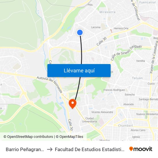 Barrio Peñagrande to Facultad De Estudios Estadísticos map