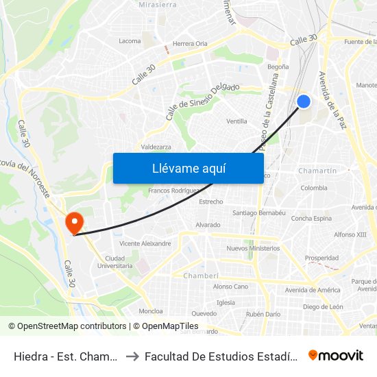 Hiedra - Est. Chamartín to Facultad De Estudios Estadísticos map