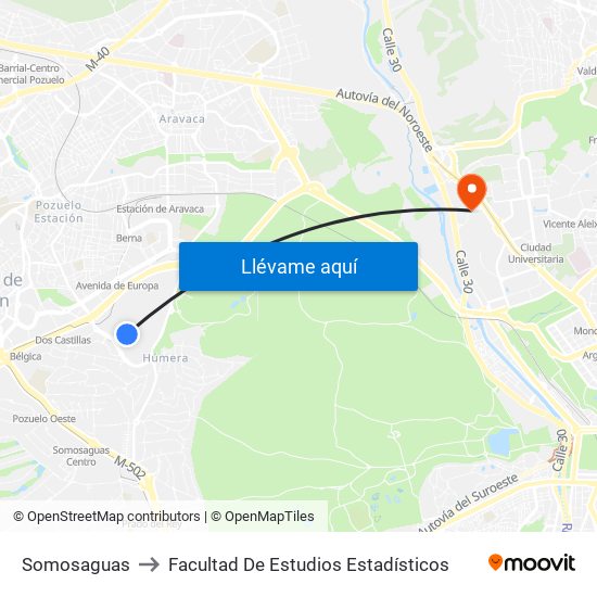 Somosaguas to Facultad De Estudios Estadísticos map