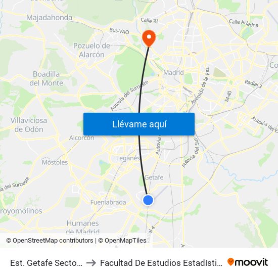 Est. Getafe Sector 3 to Facultad De Estudios Estadísticos map