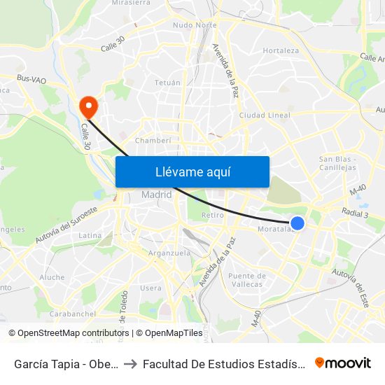 García Tapia - Oberón to Facultad De Estudios Estadísticos map