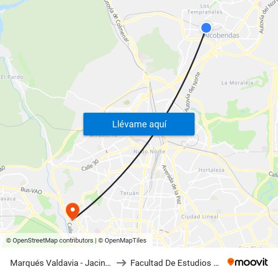 Marqués Valdavia - Jacinto Benavente to Facultad De Estudios Estadísticos map