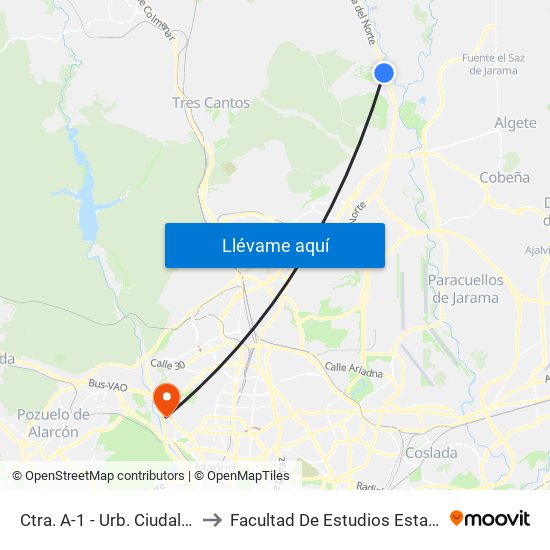 Ctra. A-1 - Urb. Ciudalcampo to Facultad De Estudios Estadísticos map