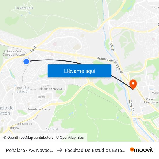 Peñalara - Av. Navacerrada to Facultad De Estudios Estadísticos map