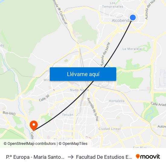 P.º Europa - María Santos Colmenar to Facultad De Estudios Estadísticos map