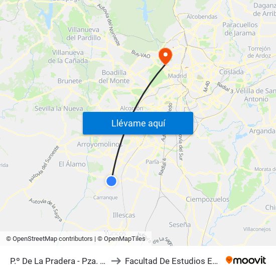 P.º De La Pradera - Pza. Del Puente to Facultad De Estudios Estadísticos map