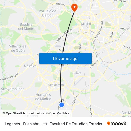 Leganés - Fuenlabrada to Facultad De Estudios Estadísticos map