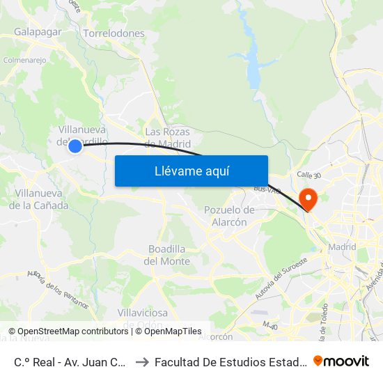 C.º Real - Av. Juan Carlos I to Facultad De Estudios Estadísticos map