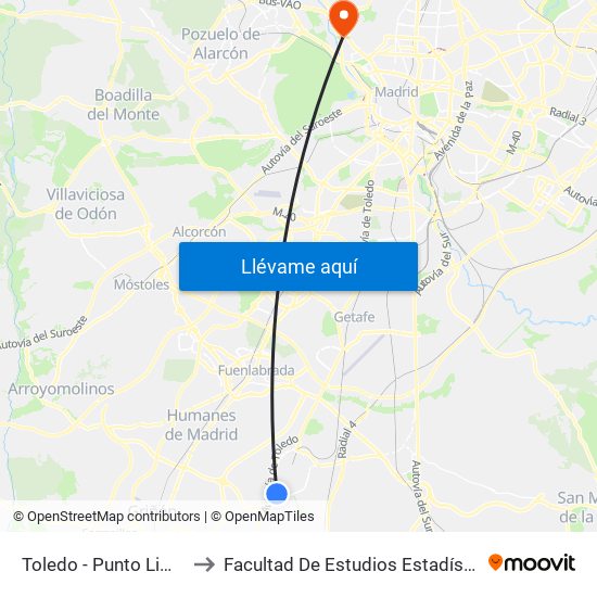 Toledo - Punto Limpio to Facultad De Estudios Estadísticos map