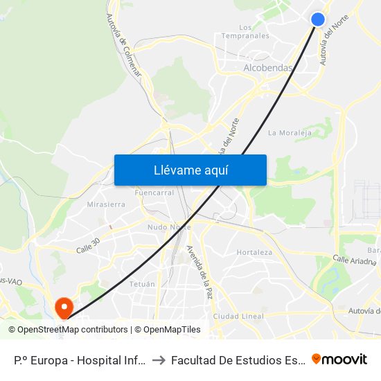 P.º Europa - Hospital Infanta Sofía to Facultad De Estudios Estadísticos map