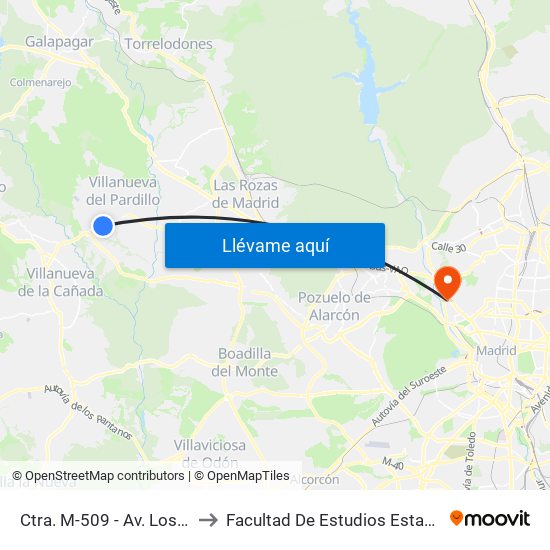 Ctra. M-509 - Av. Los Pinos to Facultad De Estudios Estadísticos map