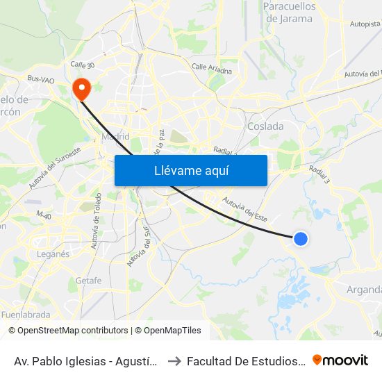 Av. Pablo Iglesias - Agustín Sánchez Millán to Facultad De Estudios Estadísticos map