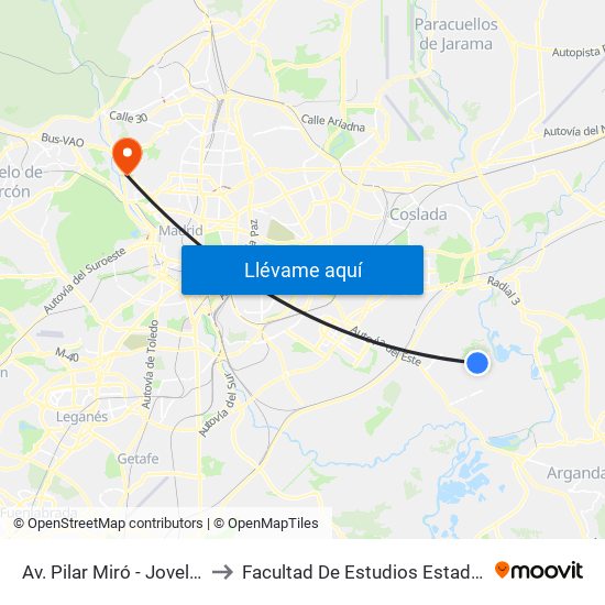 Av. Pilar Miró - Jovellanos to Facultad De Estudios Estadísticos map