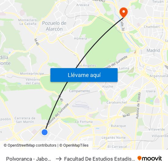 Polvoranca - Jabonería to Facultad De Estudios Estadísticos map