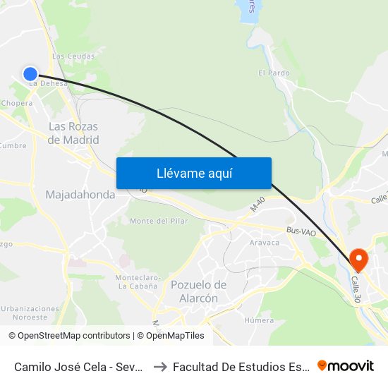Camilo José Cela - Severo Ochoa to Facultad De Estudios Estadísticos map