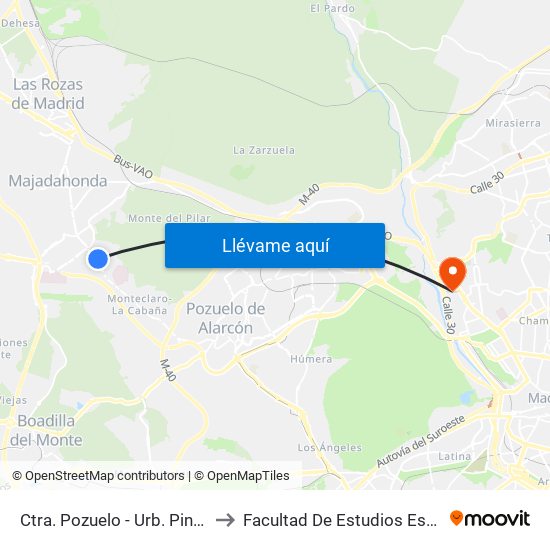 Ctra. Pozuelo - Urb. Pinar Plantío to Facultad De Estudios Estadísticos map