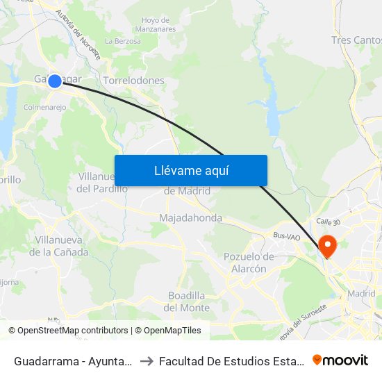 Guadarrama - Ayuntamiento to Facultad De Estudios Estadísticos map