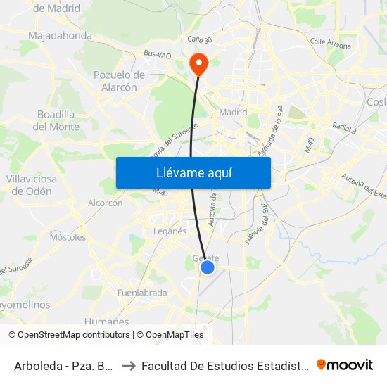 Arboleda - Pza. Beso to Facultad De Estudios Estadísticos map