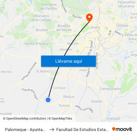 Palomeque - Ayuntamiento to Facultad De Estudios Estadísticos map