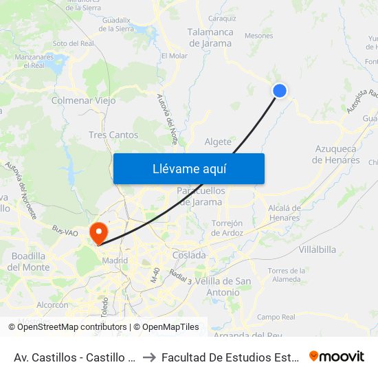 Av. Castillos - Castillo Peñafiel to Facultad De Estudios Estadísticos map