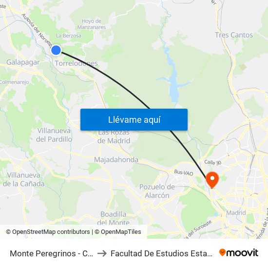 Monte Peregrinos - Colegio to Facultad De Estudios Estadísticos map