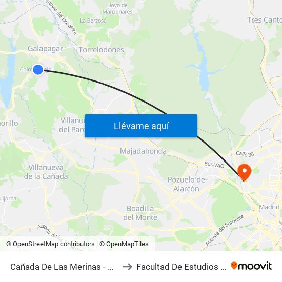 Cañada De Las Merinas - Centro De Salud to Facultad De Estudios Estadísticos map