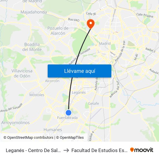 Leganés - Centro De Salud Mental to Facultad De Estudios Estadísticos map