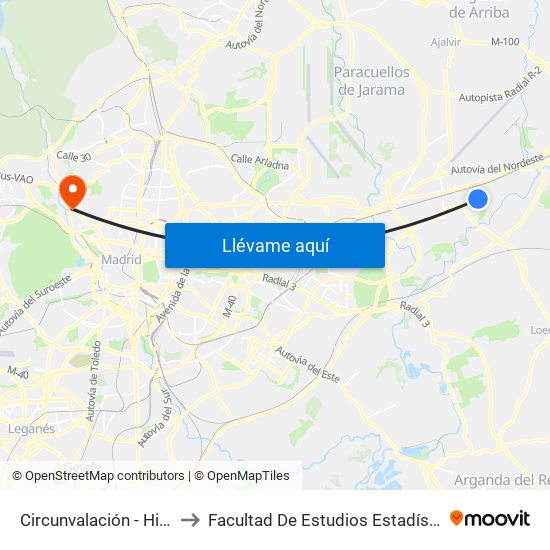Circunvalación - Hierro to Facultad De Estudios Estadísticos map