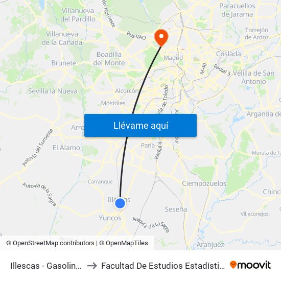 Illescas - Gasolinera to Facultad De Estudios Estadísticos map
