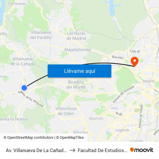 Av. Villanueva De La Cañada - Centro Salud to Facultad De Estudios Estadísticos map