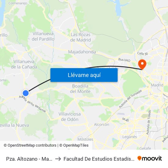 Pza. Altozano - Madrid to Facultad De Estudios Estadísticos map