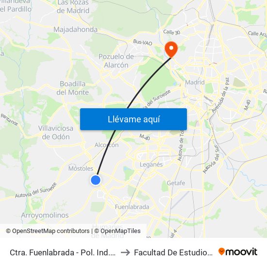 Ctra. Fuenlabrada - Pol. Ind. Prado Regordoño to Facultad De Estudios Estadísticos map