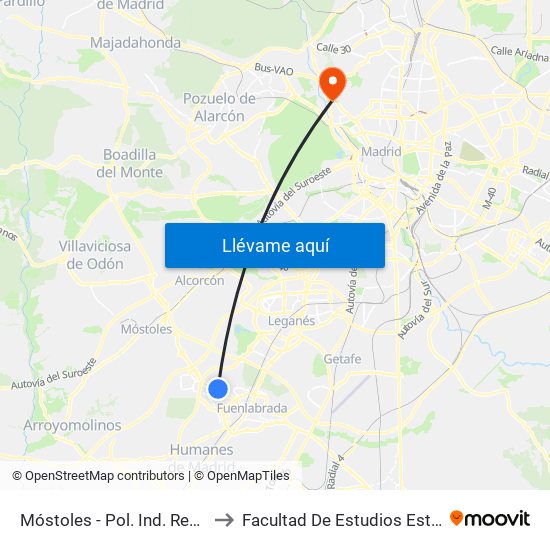 Móstoles - Pol. Ind. Restaurante to Facultad De Estudios Estadísticos map