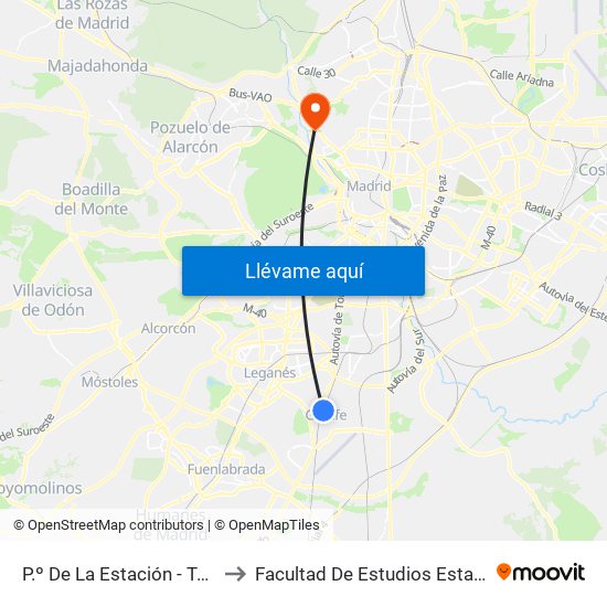 P.º De La Estación - Terradas to Facultad De Estudios Estadísticos map