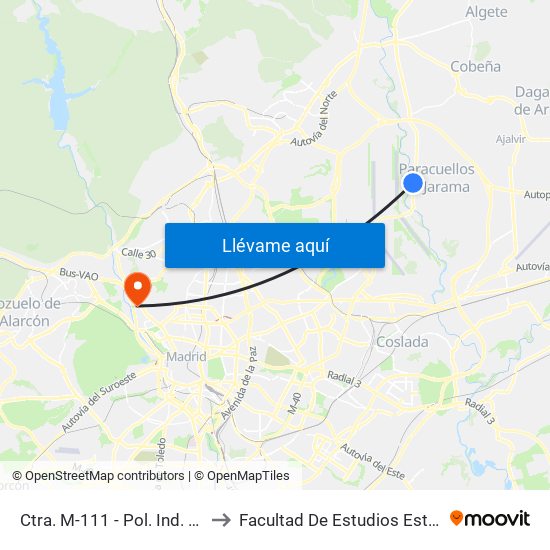 Ctra. M-111 - Pol. Ind. El Pulido to Facultad De Estudios Estadísticos map