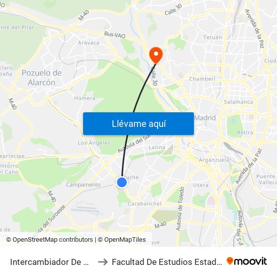Intercambiador De Aluche to Facultad De Estudios Estadísticos map