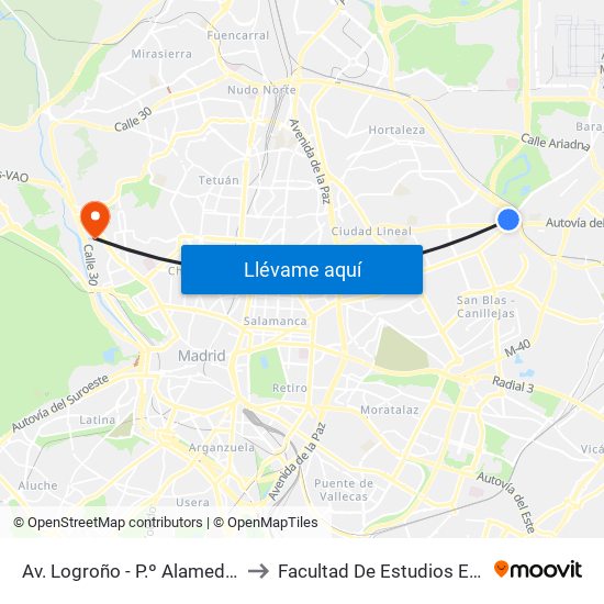 Av. Logroño - P.º Alameda De Osuna to Facultad De Estudios Estadísticos map
