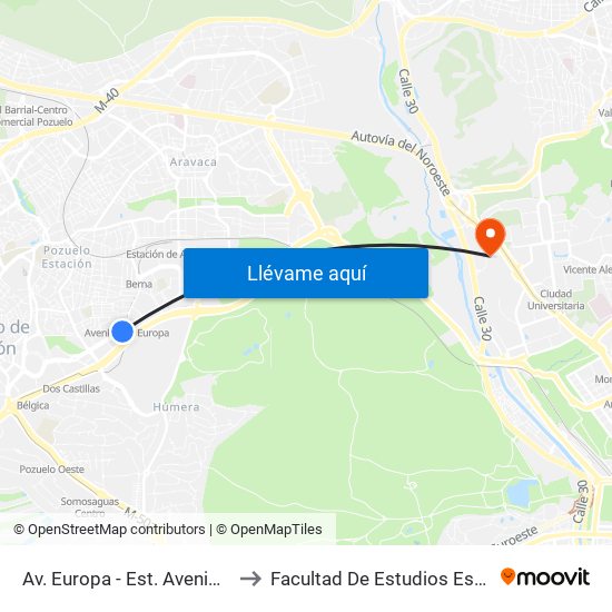 Av. Europa - Est. Avenida Europa to Facultad De Estudios Estadísticos map