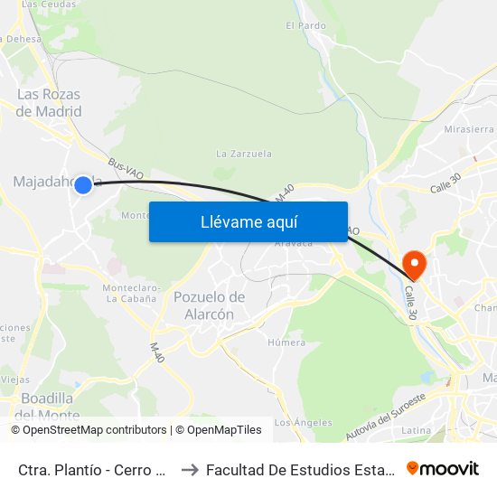 Ctra. Plantío - Cerro Del Aire to Facultad De Estudios Estadísticos map