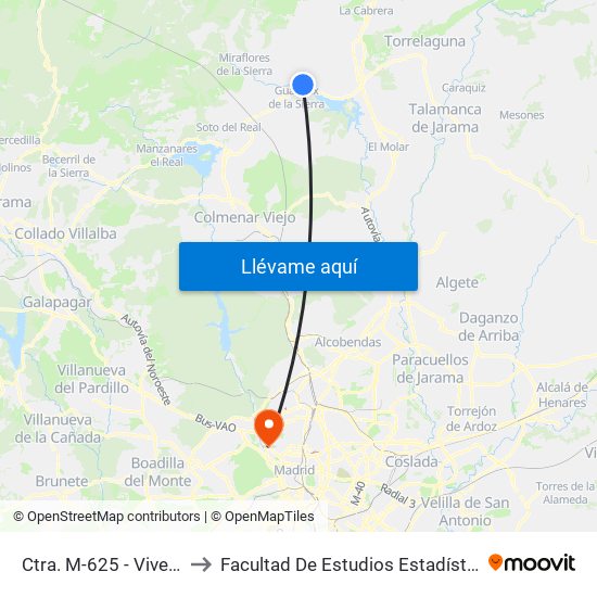 Ctra. M-625 - Viveros to Facultad De Estudios Estadísticos map