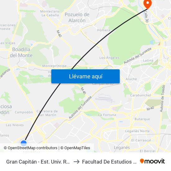 Gran Capitán - Est. Univ. Rey Juan Carlos to Facultad De Estudios Estadísticos map