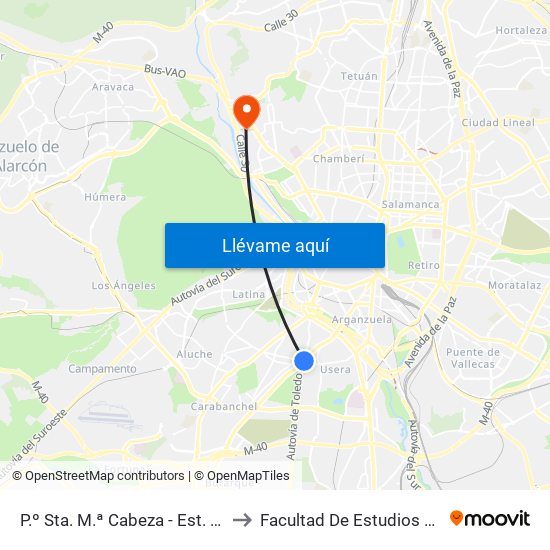 P.º Sta. M.ª Cabeza - Est. Plaza Elíptica to Facultad De Estudios Estadísticos map
