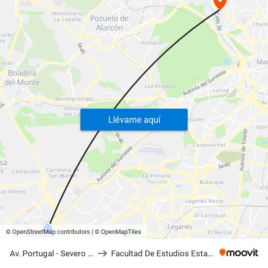 Av. Portugal - Severo Ochoa to Facultad De Estudios Estadísticos map