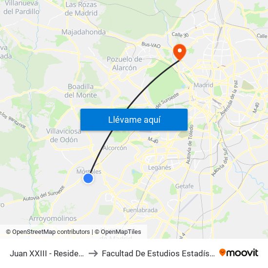 Juan XXIII - Residencia to Facultad De Estudios Estadísticos map
