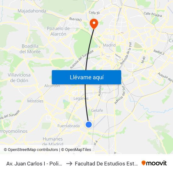Av. Juan Carlos I - Policía Local to Facultad De Estudios Estadísticos map