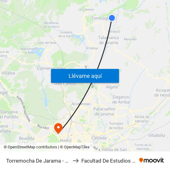 Torremocha De Jarama - Pza. Comercio to Facultad De Estudios Estadísticos map