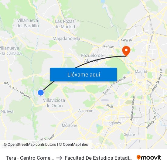 Tera - Centro Comercial to Facultad De Estudios Estadísticos map